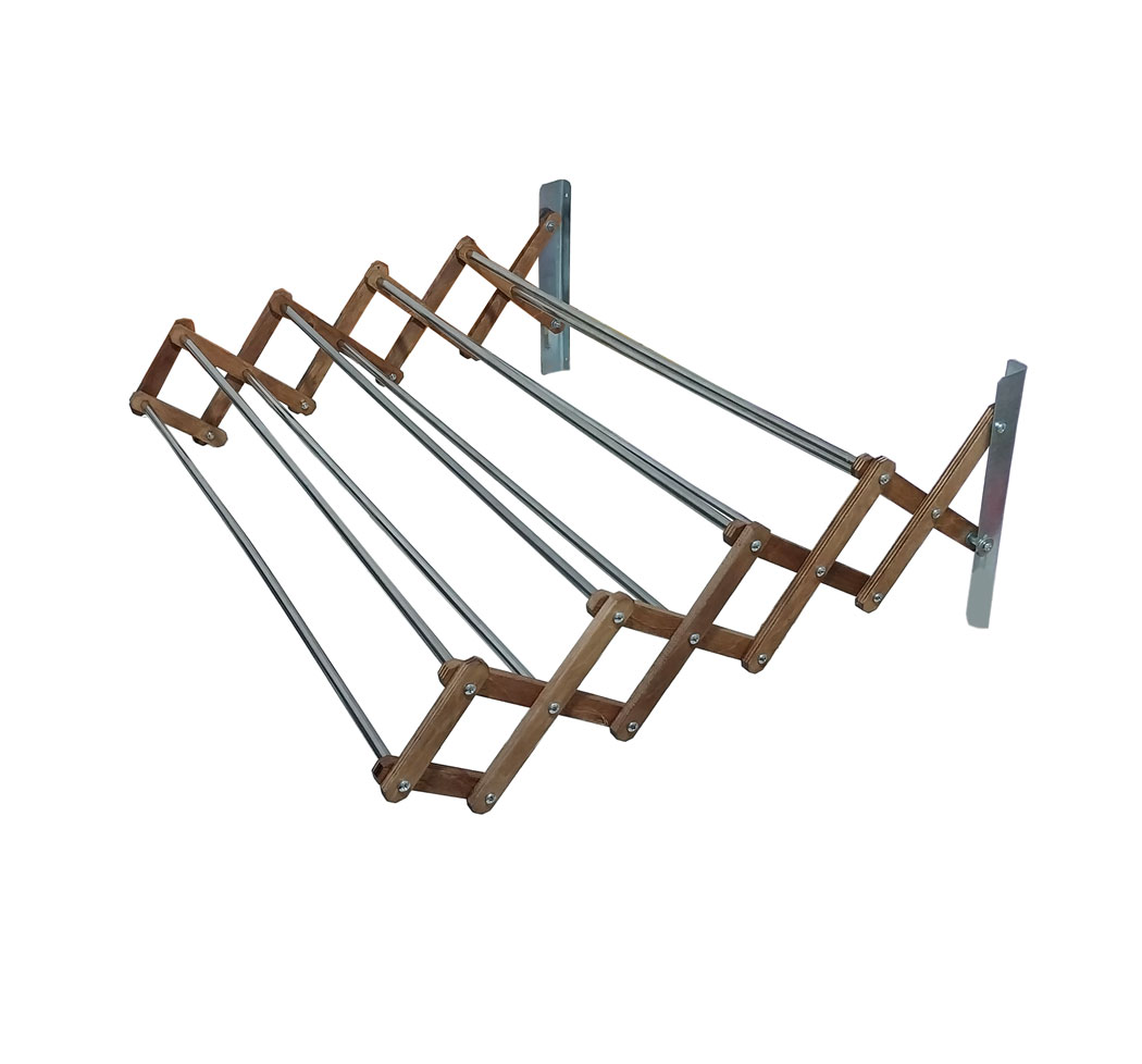 بندرخت دیواری تاشو آکاردئونی چوب و استیل بند رخت دیواری تاشو آکاردئونی چوب و استیل