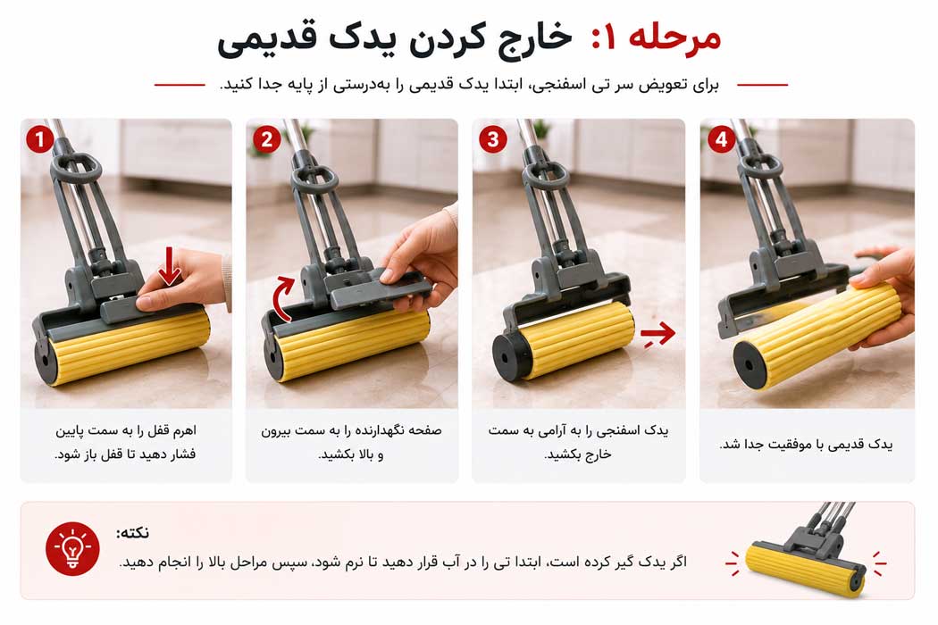 آموزش مرحله به مرحله تعویض سر تی اسفنجی